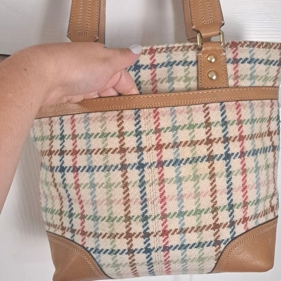 COACH WOOL/LEATHER PLAID SHOULDER BAG - Picture 8 of 17